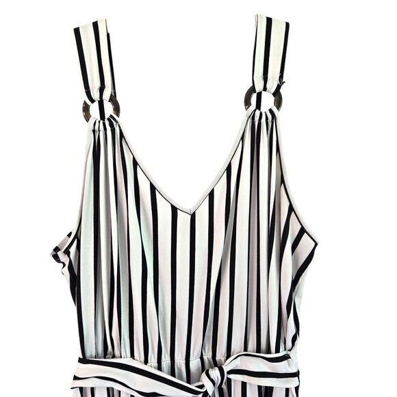 Vibe Sportswear 2X Womens Bue & White Striped Knit Maxi Dress Tie Belt - Picture 4 of 10